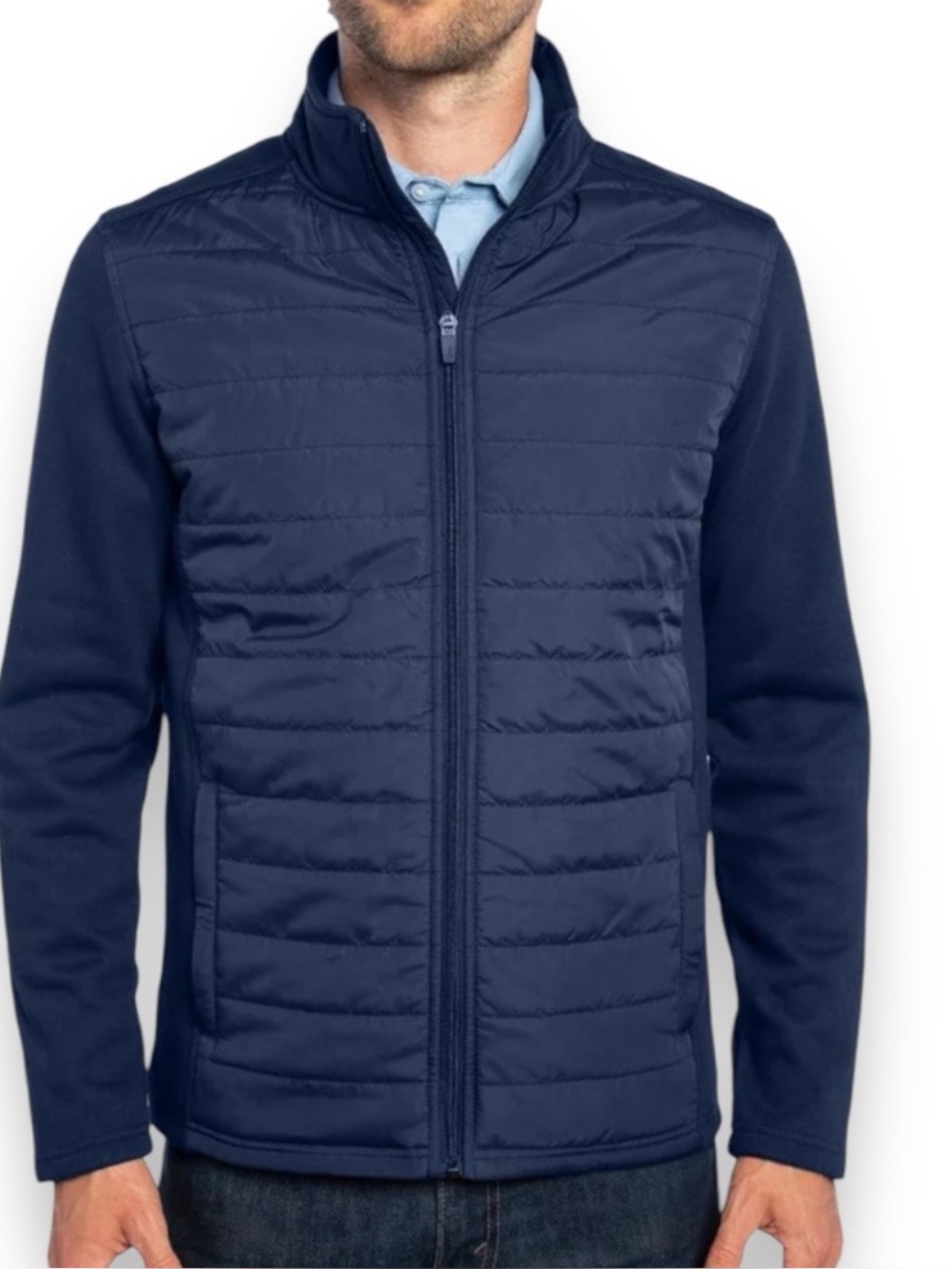 Criquet Men's Navy Quilted Hybrid Puffer Jacket Size Large
